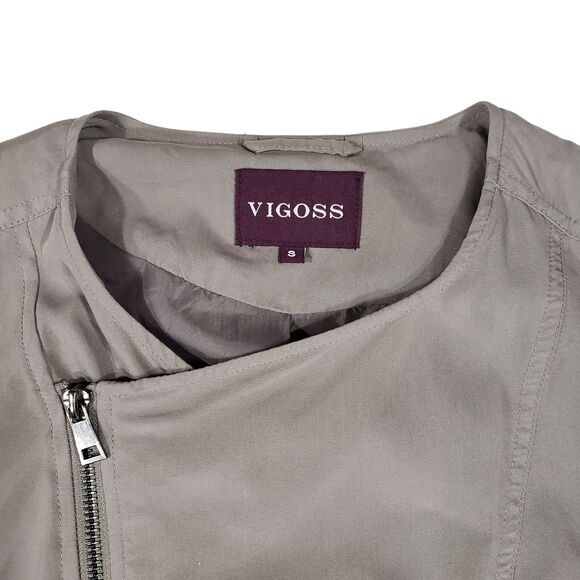 Vigoss Moto Jacket S Women Gray Double Asymmetric Zippers Pockets Lined Modal - Picture 5 of 11